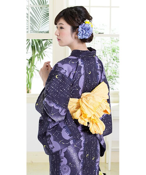 浴衣屋さん.com（ユカタヤサンドットコム）の「浴衣+しわ兵児帯+下駄の３点セット（浴衣・レディース・ブルー系・FREE）」の4枚目の写真