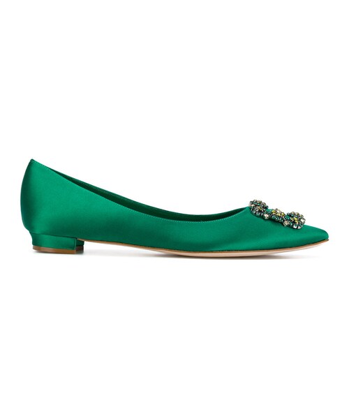上質★ MANOLO BLAHNIK Hangisi レザーフラットシューズ 10mm Manolo Blahnik Hangisi ballerina flats for Women - Black in