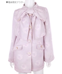 Bobon21 | 上品な薔薇柄リボンコート(ピーコート)