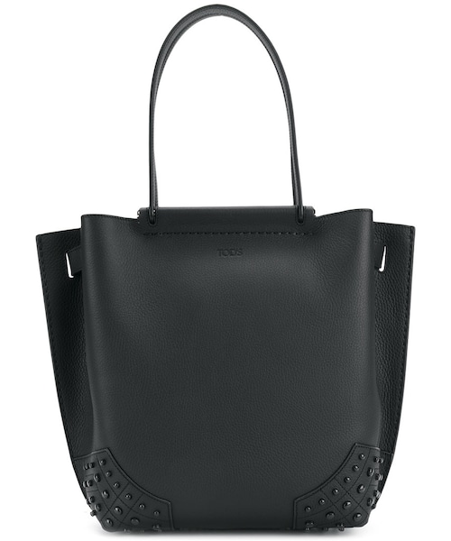 トッズTODSトートバッグブラックスタッズ本革黒ショルダーバッグ