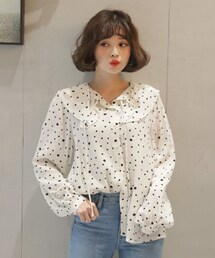 DHOLIC | ラッフルネックドットブラウス(シャツ/ブラウス)