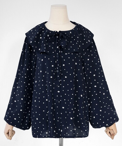 DHOLIC(ディーホリック)の「ラッフルネックドットブラウス(シャツ/ブラウス・レディース・ホワイト/ピンク/ブルー・FREE)」の2枚目の写真