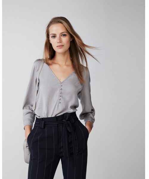 EXPRESS,Express satin puff sleeve 