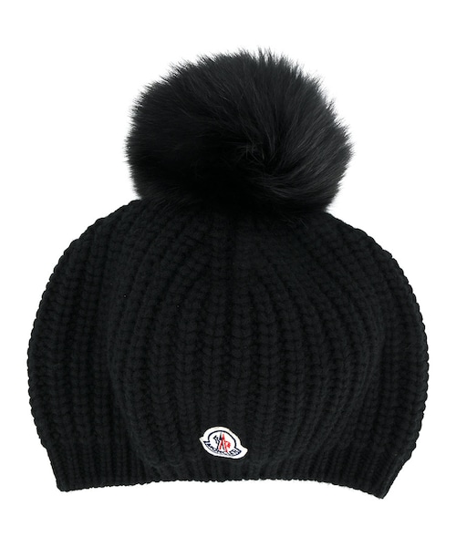 MONCLER 黒 ニット帽 ポンポン付き MONCLER モンクレール ウール＆カシミア ポンポン ビーニー