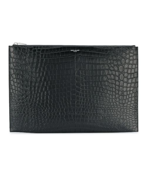 SAINT LAURENT クラッチバッグ エンボスロゴ レザー 黒 SAINT LAURENT クラッチバッグ エンボスロゴ レザー 黒