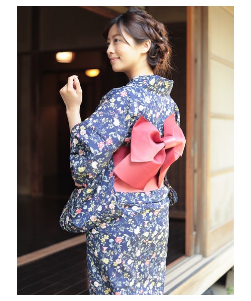 着物・浴衣 nana モノトーンポピー柄浴衣3点セット レディース浴衣 レトロ浴衣