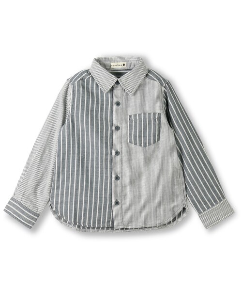 BRANSHES（ブランシェス）の「ストライプ切替え二重織りシャツ（シャツ/ブラウス・キッズ・ブルー/グレー・80-150）」の2枚目の写真