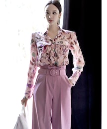 DINT | ゴールドボタンフラワーpatternedブラウス(シャツ/ブラウス)