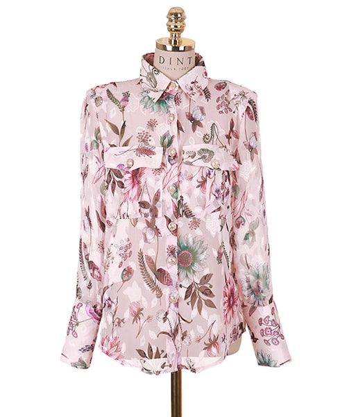 DINT（ディント）の「ゴールドボタンフラワーpatternedブラウス（シャツ/ブラウス・レディース・Pink/Black・one(44~66size)）」の3枚目の写真