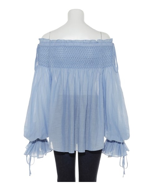 FRAY I.D（フレイアイディー）の「スモッキングコットンブラウス（ブラウス・レディース・BLU/BLK・F）」の5枚目の写真