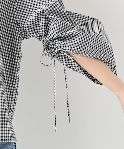 【2018S】Spick and Span ギンガムソデシャーリングブラウス Spick & Span（スピックアンドスパン）の「ギンガムシャーリング
