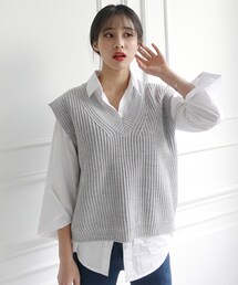 DHOLIC | Vネックアンバランスニットベスト(ベスト)