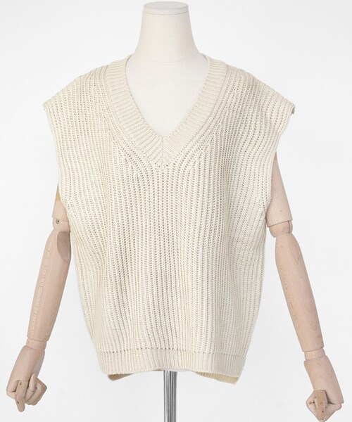 DHOLIC(ディーホリック)の「Vネックアンバランスニットベスト(ベスト・レディース・グレー/その他/ホワイト/ブラウン・FREE)」の2枚目の写真