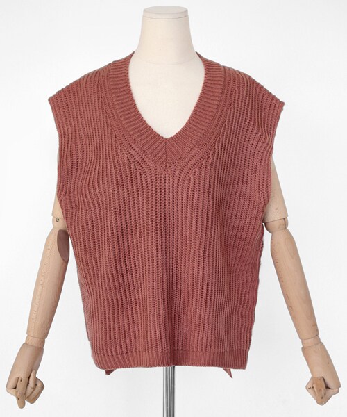 DHOLIC(ディーホリック)の「Vネックアンバランスニットベスト(ベスト・レディース・グレー/その他/ホワイト/ブラウン・FREE)」の3枚目の写真