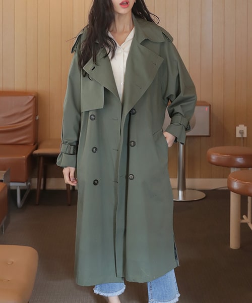 DHOLIC（ディーホリック）の「ベルトSETダブルトレンチコート（トレンチコート・レディース・ベージュ/グリーン/ブラック・FREE）」の3枚目の写真