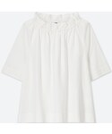 ユニクロ | エクストラファインコットンギャザーブラウス（5分袖）(襯衫)