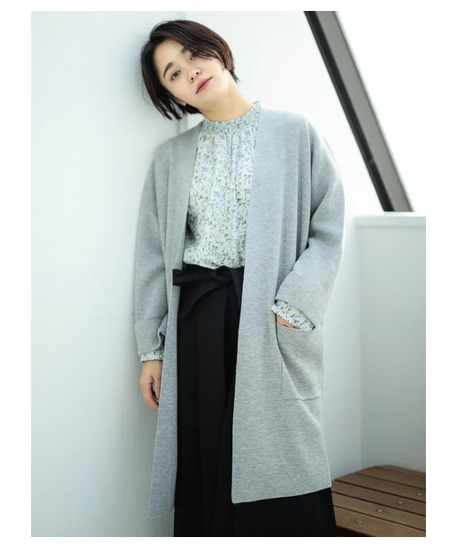 E hyphen world gallery（イーハイフンワールドギャラリー）の「ミラノリブロングカーディガン（トップス・ライトグレー/ブラック/ベージュ・F）」の3枚目の写真