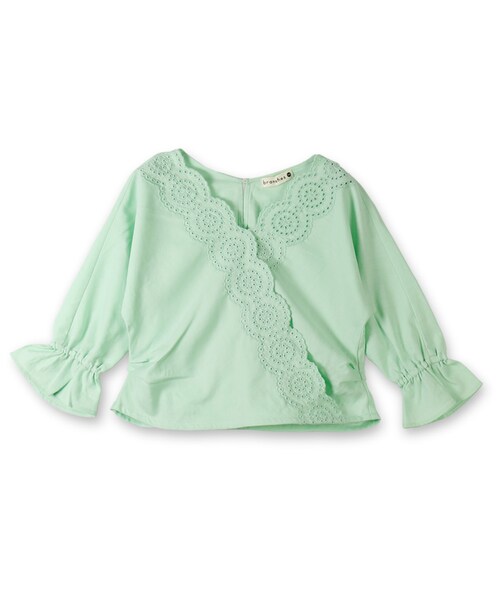 BRANSHES（ブランシェス）の「綿ビエラトップス（シャツ/ブラウス・キッズ・オフホワイト/ライトグリーン・90～150）」の2枚目の写真