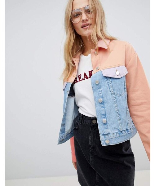 asos design x glaad & denim jacket in color block
