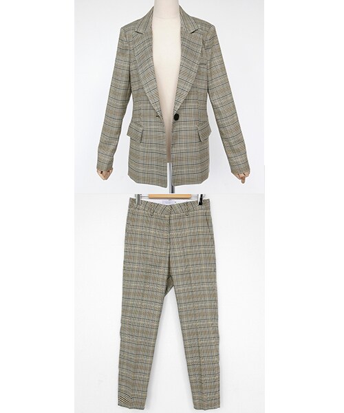 DHOLIC（ディーホリック）の「チェックシングルジャケット&スラックスパンツSET（テーラードジャケット・レディース・グレー/ブラウン・FREE）」の2枚目の写真