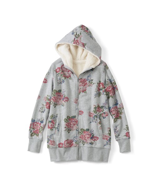 Live In Comfort リブインコンフォート の 3 10日でお届け リブ イン コンフォート ふわふわ裏ボアの花柄パーカー パーカー Wear