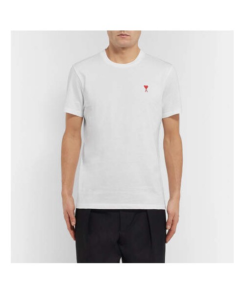 ami（アミ）の「AMI Slim-Fit Embroidered Cotton-Jersey T-Shirt（Tシャツ/カットソー・メンズ・White・XL/L/S/XS/M）」の4枚目の写真