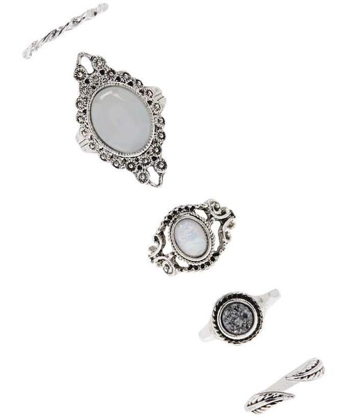 FOREVER 21(フォーエバー トゥエンティーワン)の「FOREVER 21 Etched Faux Stone Ring Set(リング・レディース・Silver・6/7/8)」の1枚目の写真