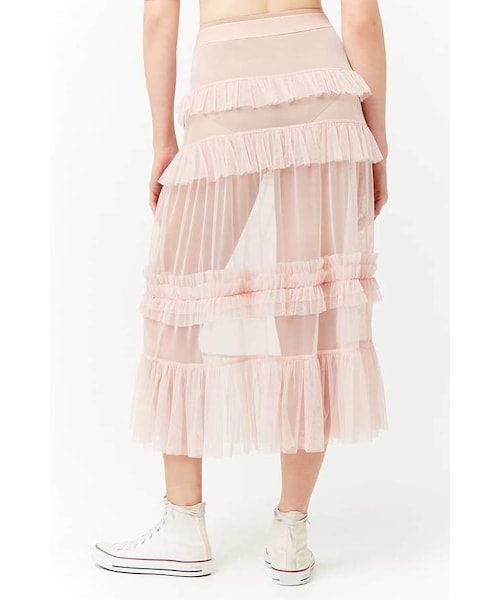 FOREVER 21（フォーエバー トゥエンティーワン）の「FOREVER 21 Tiered Mesh Tulle Maxi Skirt（スカート・レディース・Pink・Small/Medium/Large）」の2枚目の写真