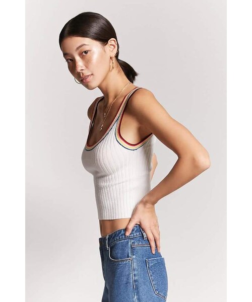 FOREVER 21(フォーエバー トゥエンティーワン)の「FOREVER 21 Stripe-Trim Ribbed Tank Top(タンクトップ・レディース・Black/White・Medium/Large)」の5枚目の写真