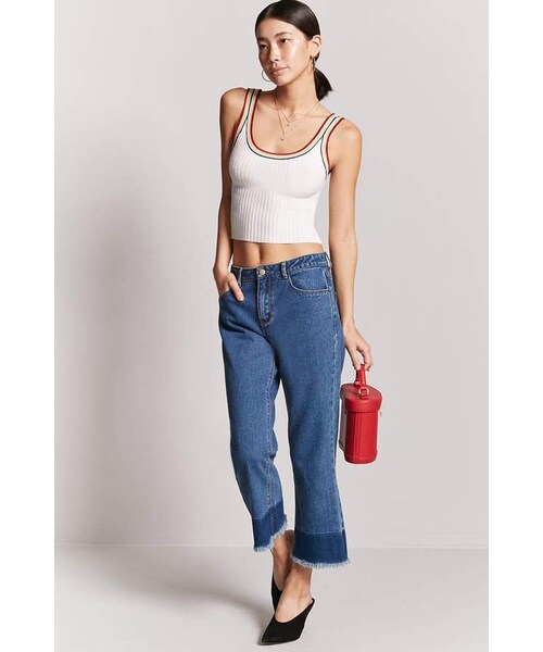 FOREVER 21(フォーエバー トゥエンティーワン)の「FOREVER 21 Stripe-Trim Ribbed Tank Top(タンクトップ・レディース・Black/White・Medium/Large)」の4枚目の写真