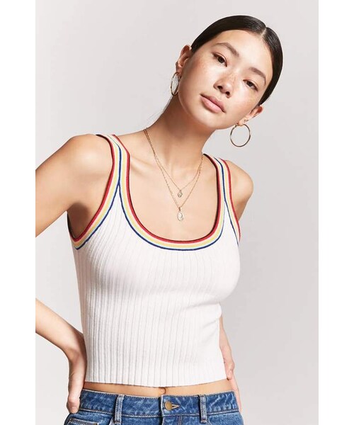 FOREVER 21(フォーエバー トゥエンティーワン)の「FOREVER 21 Stripe-Trim Ribbed Tank Top(タンクトップ・レディース・Black/White・Medium/Large)」の2枚目の写真
