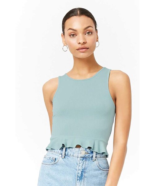 FOREVER 21（フォーエバー トゥエンティーワン）の「FOREVER 21 Ribbed Flounce-Hem Tank Top（タンクトップ・レディース・Black/Gold/Red/Blue/White・Small/Medium/Large）」の3枚目の写真