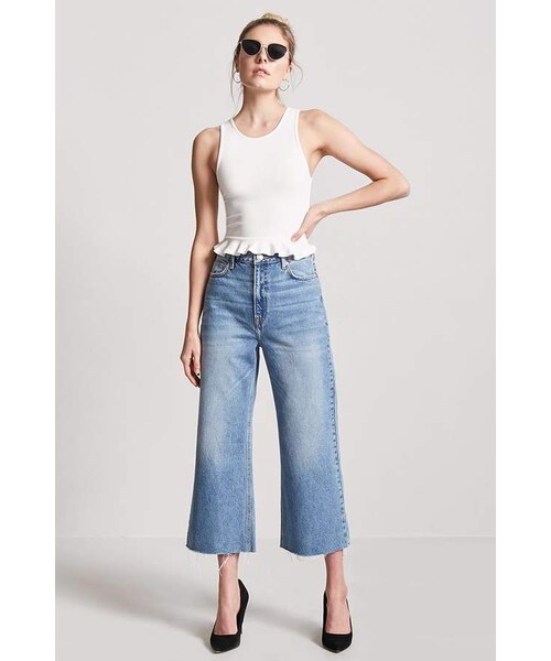 FOREVER 21（フォーエバー トゥエンティーワン）の「FOREVER 21 Ribbed Flounce-Hem Tank Top（タンクトップ・レディース・Black/Gold/Red/Blue/White・Small/Medium/Large）」の2枚目の写真