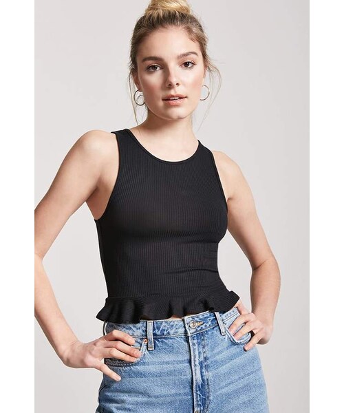 FOREVER 21（フォーエバー トゥエンティーワン）の「FOREVER 21 Ribbed Flounce-Hem Tank Top（タンクトップ・レディース・Black/Gold/Red/Blue/White・Small/Medium/Large）」の8枚目の写真