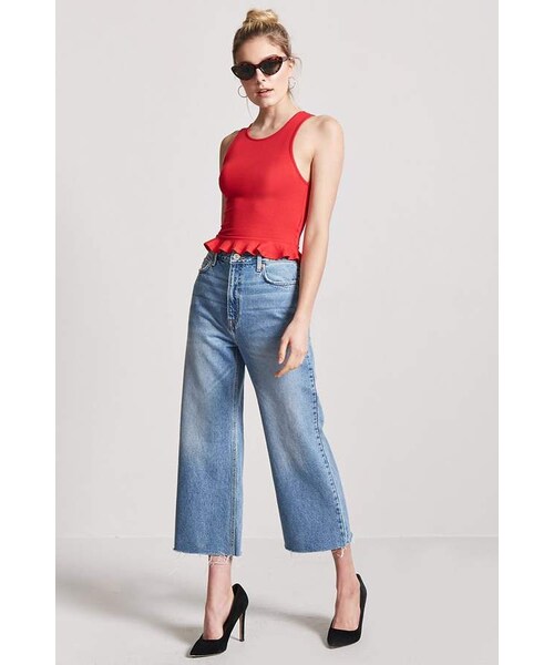 FOREVER 21（フォーエバー トゥエンティーワン）の「FOREVER 21 Ribbed Flounce-Hem Tank Top（タンクトップ・レディース・Black/Gold/Red/Blue/White・Small/Medium/Large）」の16枚目の写真