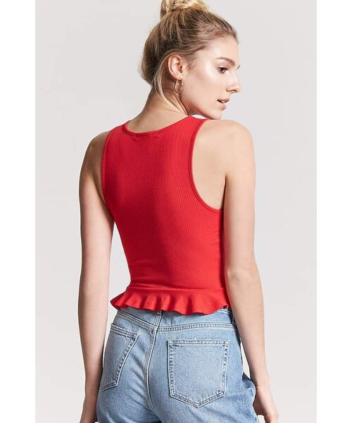 FOREVER 21（フォーエバー トゥエンティーワン）の「FOREVER 21 Ribbed Flounce-Hem Tank Top（タンクトップ・レディース・Black/Gold/Red/Blue/White・Small/Medium/Large）」の7枚目の写真