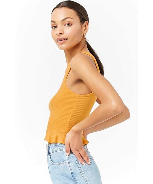 FOREVER 21（フォーエバー トゥエンティーワン）の「FOREVER 21 Ribbed Flounce-Hem Tank Top（タンクトップ・レディース・Black/Gold/Red/Blue/White・Small/Medium/Large）」の17枚目の写真