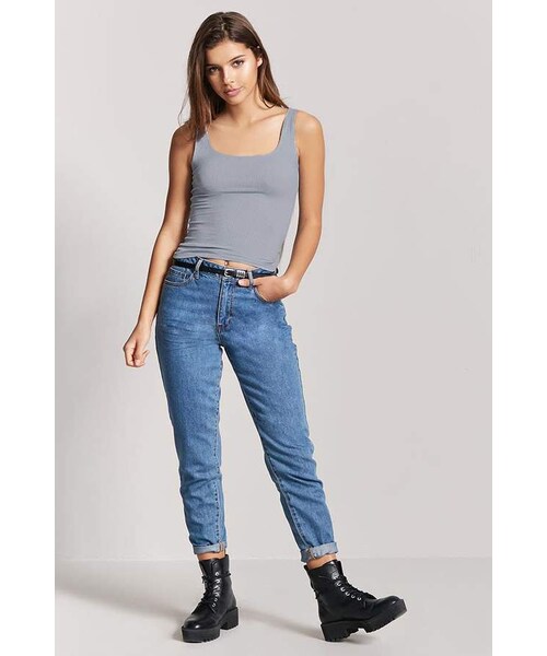 FOREVER 21（フォーエバー トゥエンティーワン）の「FOREVER 21 Ribbed Scoop Neck Tank Top（タンクトップ・レディース・Black/Blue/Pink/White・Small/Medium/Large）」の13枚目の写真