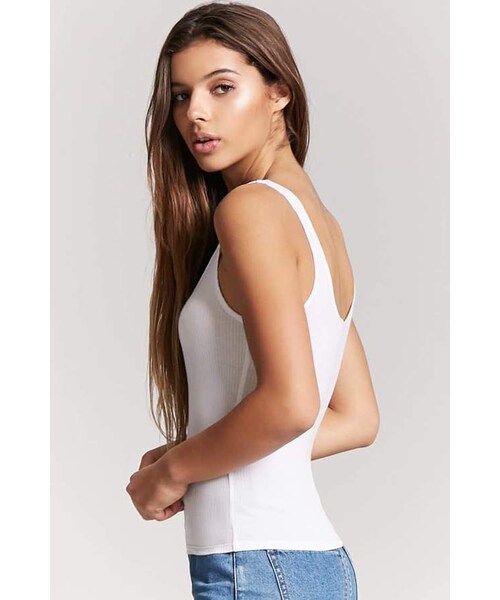 FOREVER 21（フォーエバー トゥエンティーワン）の「FOREVER 21 Ribbed Scoop Neck Tank Top（タンクトップ・レディース・Black/Blue/Pink/White・Small/Medium/Large）」の5枚目の写真