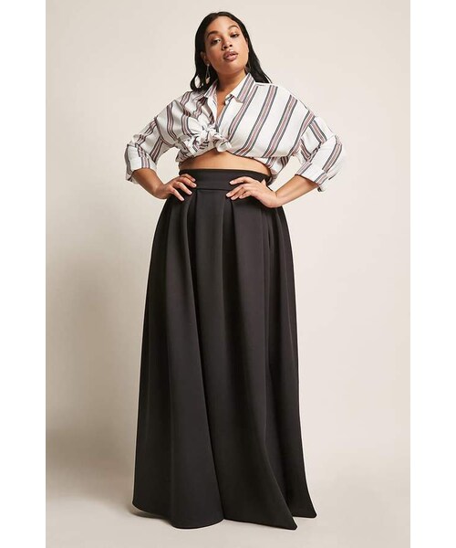 Plus Size Box-Pleated Maxi Skirt 