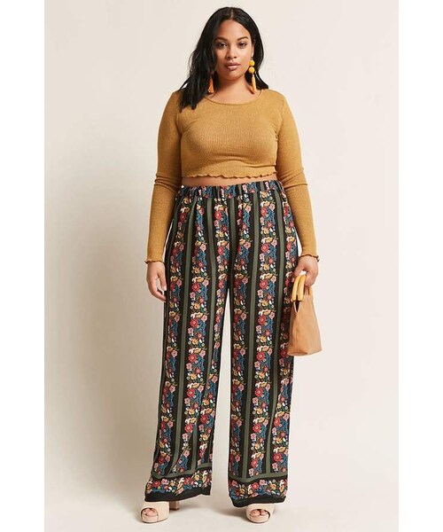 Forever 21,FOREVER 21+ Plus Size Floral & Stripe Palazzo Pants - WEAR