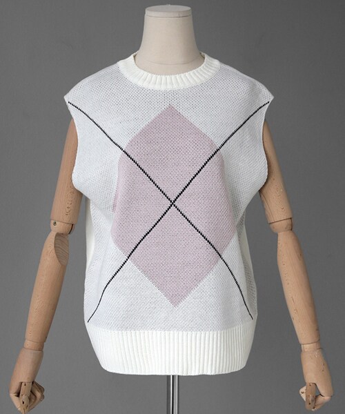 DHOLIC（ディーホリック）の「ビッグアーガイルニットベスト（ベスト・レディース・ベージュ/その他/ホワイト/ピンク・FREE）」の2枚目の写真