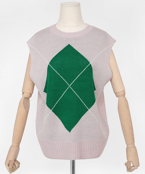 DHOLIC（ディーホリック）の「ビッグアーガイルニットベスト（ベスト・レディース・ベージュ/その他/ホワイト/ピンク・FREE）」の3枚目の写真