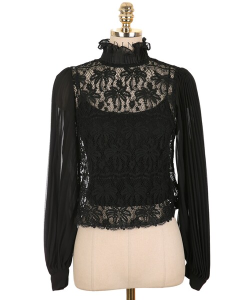 DINT（ディント）の「レースプリッツシーツルーブラウス（インナーset（シャツ/ブラウス・レディース・White/Black・one(44~66size)）」の3枚目の写真