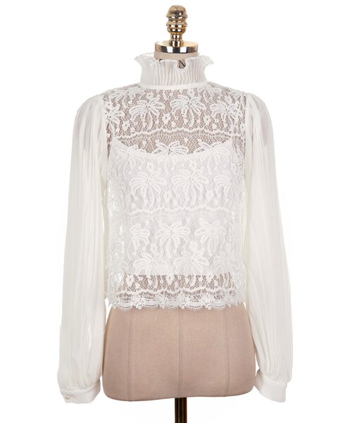DINT（ディント）の「レースプリッツシーツルーブラウス（インナーset（シャツ/ブラウス・レディース・White/Black・one(44~66size)）」の2枚目の写真