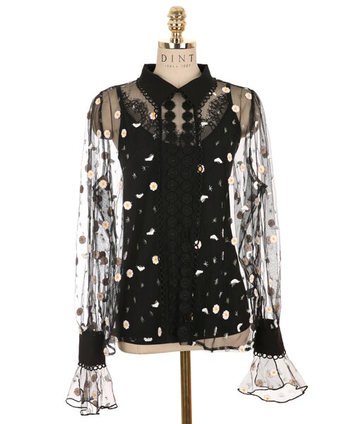DINT（ディント）の「フラワー刺繍シーツルーブラウス（インナーset）（シャツ/ブラウス・レディース・White/Black・one(44~66size)）」の3枚目の写真
