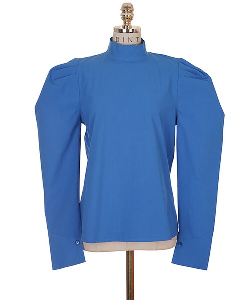 DINT（ディント）の「ハイネックボリュームパフブラウス（シャツ/ブラウス・レディース・White/Blue・one(44~66size)）」の3枚目の写真