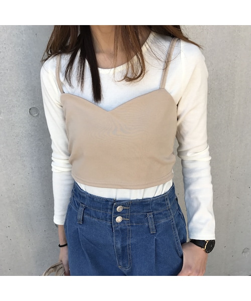 copine（コピン）の「★再入荷★テレコリブロンT+ポンチビスチェSET（4color）【クリックポスト対象商品】（Tシャツ/カットソー・レディース・その他）」の3枚目の写真