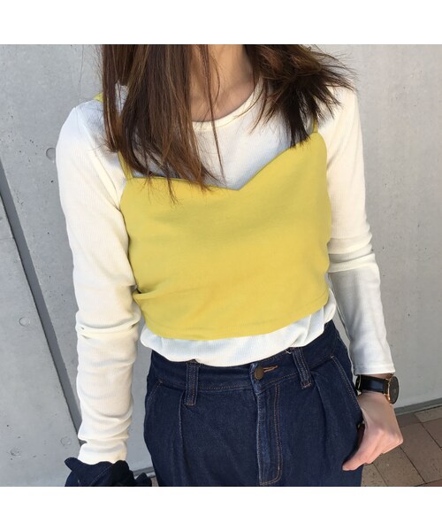 copine（コピン）の「★再入荷★テレコリブロンT+ポンチビスチェSET（4color）【クリックポスト対象商品】（Tシャツ/カットソー・レディース・その他）」の2枚目の写真