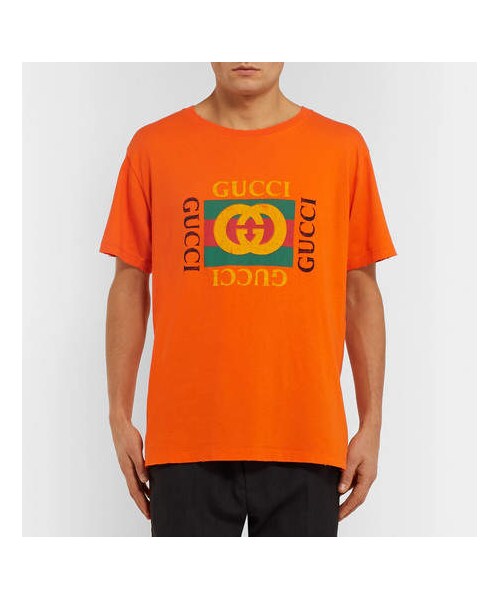 GUCCI（グッチ）の「Gucci Distressed Printed Cotton-Jersey T-Shirt（Tシャツ/カットソー・メンズ・Orange・XXXL/XL/XXL/M/L/S/XS）」の2枚目の写真